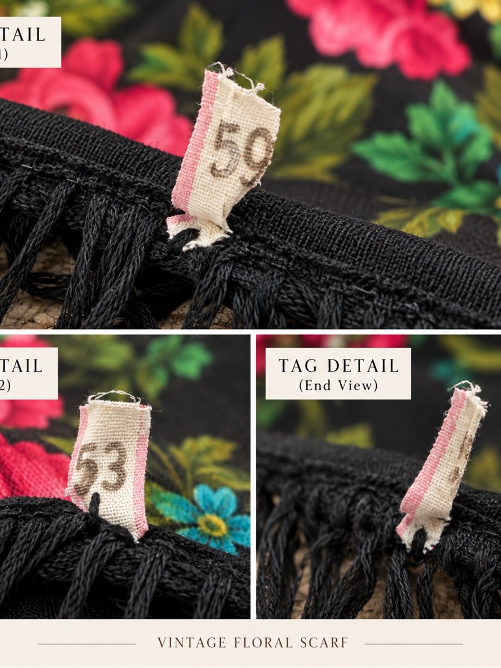 Vintage CHALLIS by Berkshire Scarf Shawl 44” Sq Black Pink Floral Fringe Italy - Picture 2 of 2
